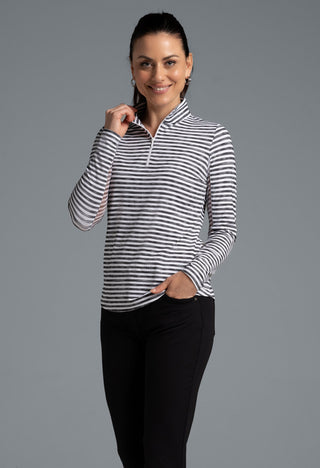Ibkül - Landon Stripe II Print Long Sleeve Mock Neck Top – 10164