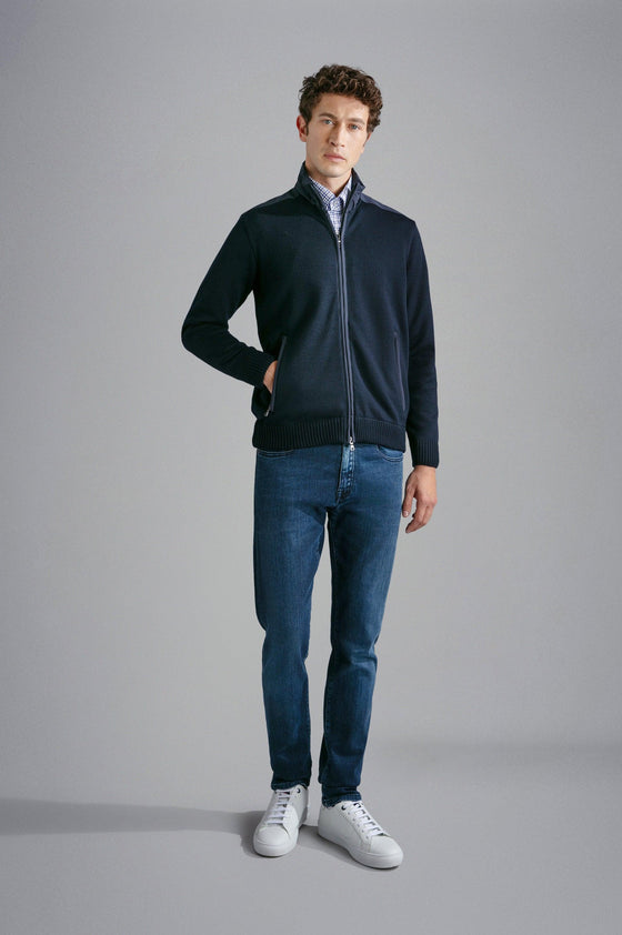 Paul & Shark - Cardigan zip de laine avec appliqués de nylon Typhoon - LE CAPITAINE D'A BORD