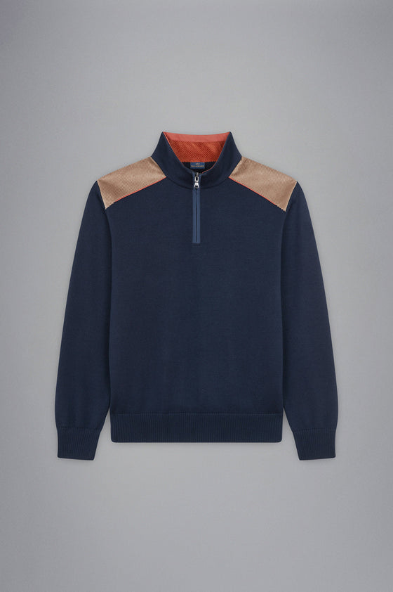 Paul & Shark - Chandail col zip de laine avec appliqués de velours cordé