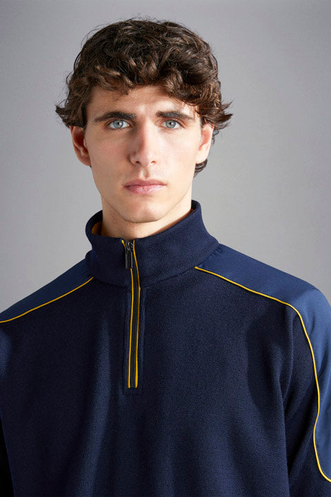 Paul & Shark - Chandail col zip de laine avec appliqués de nylon