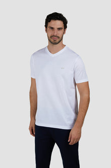  Paul & Shark - T-shirt col V manches courtes de coton avec requin métallique