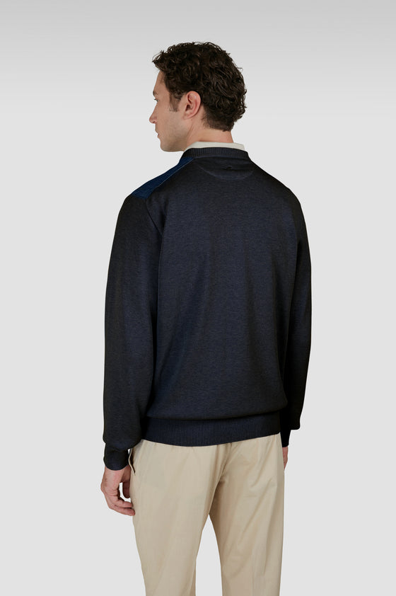 Paul & Shark - Chandail col rond de coton Fresco avec appliqués de lin aux épaules