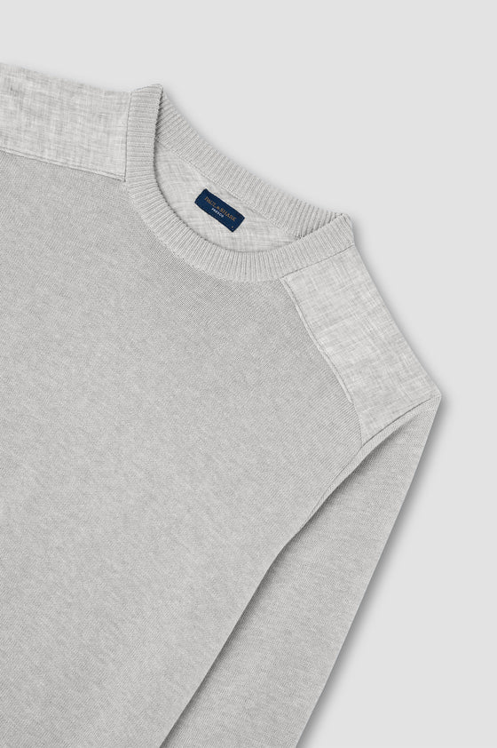 Paul & Shark - Chandail col rond de coton Fresco avec appliqués de lin aux épaules