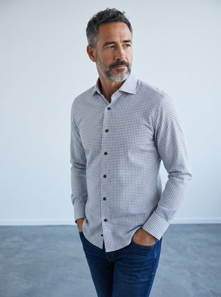 Emanuel Berg - Byron - Chemise manches longues à carreaux Albini 4Flex - Modern Fit - Medium Grey