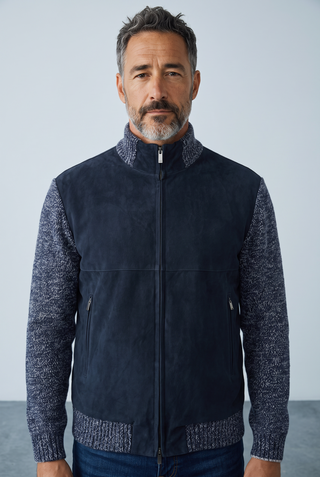 Paul & Shark - Cardigan de suede avec tricot de laine et cachemire