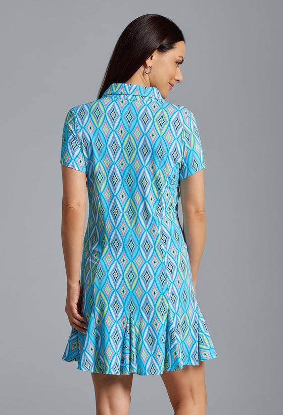 Ibkül - Romina Print Short Sleeve Godet Dress - 69931
