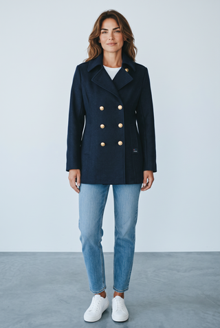 Dalmard Marine - Detroit Loden - Caban pour femme à boutons dorés - Marine