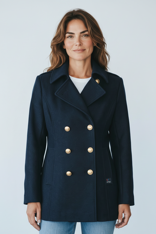 Dalmard Marine - Detroit Loden - Caban pour femme à boutons dorés - Marine