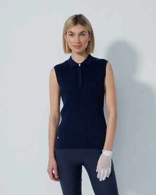 Daily Sports - Madelene Cable Knit Sleeveless Polo Shirt