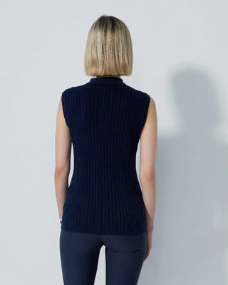 Daily Sports - Madelene Cable Knit Sleeveless Polo Shirt
