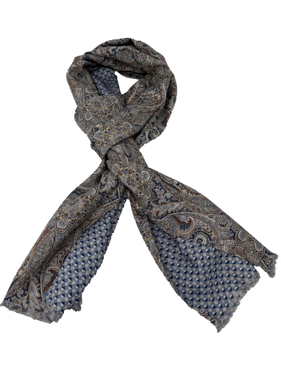 Hemley - Foulard de soie réversible paisley et motifs