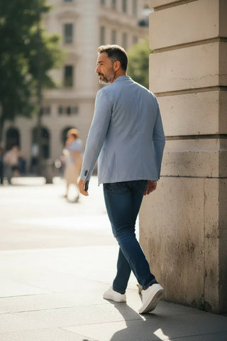 Emanuel Berg - Veston délavé mélange coton et soie 2-Button D-Constructed Jacket - Medium Blue