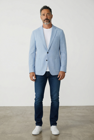 Emanuel Berg - Seersucker 2-Button D-Constructed Shirt Jacket - Medium Blue