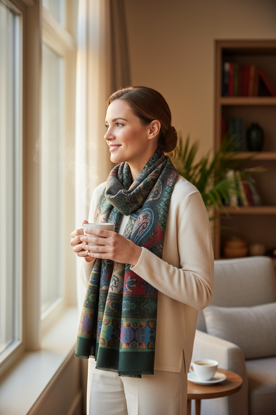 Hemley - Foulard floral de laine et cachemire