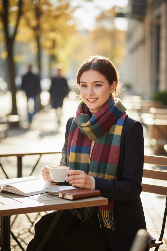 Hemley - Foulard à carreaux de laine et cachemire