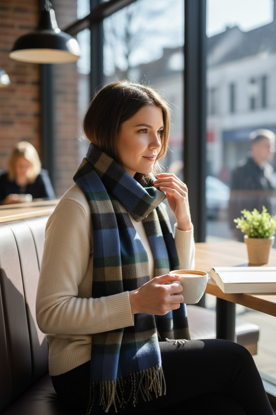 Hemley - Foulard à carreaux de laine et cachemire