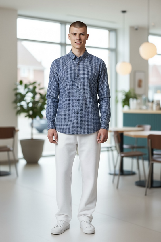 Emanuel Berg - Chemise manches longues Premium Quality Jersey - Modern Fit - Bleu Foncé