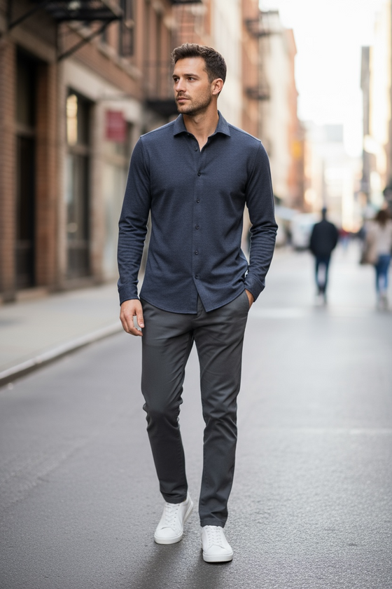 Emanuel Berg - Byron - Chemise manches longues unie Albini 4Flex - Modern Fit - Marine