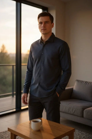 Emanuel Berg - Byron - Chemise manches longues unie Albini 4Flex - Modern Fit - Marine