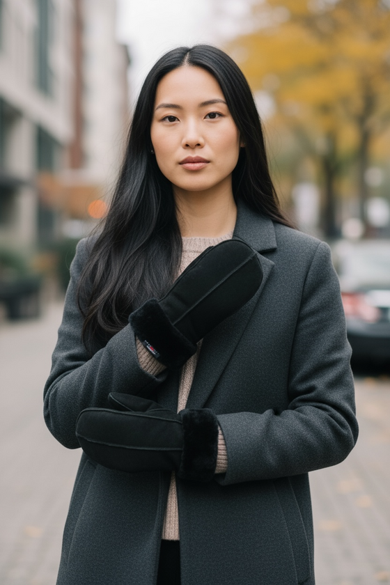 Crown Cap - Mitaines de fourrure double face pour femme