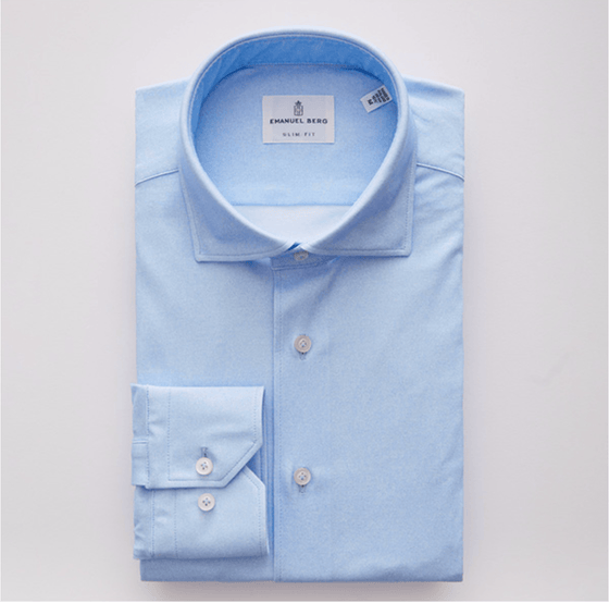 Emanuel Berg - Byron - Chemise manches longues unie Albini 4Flex - Modern Fit - Bleu pâle - LE CAPITAINE D'A BORD