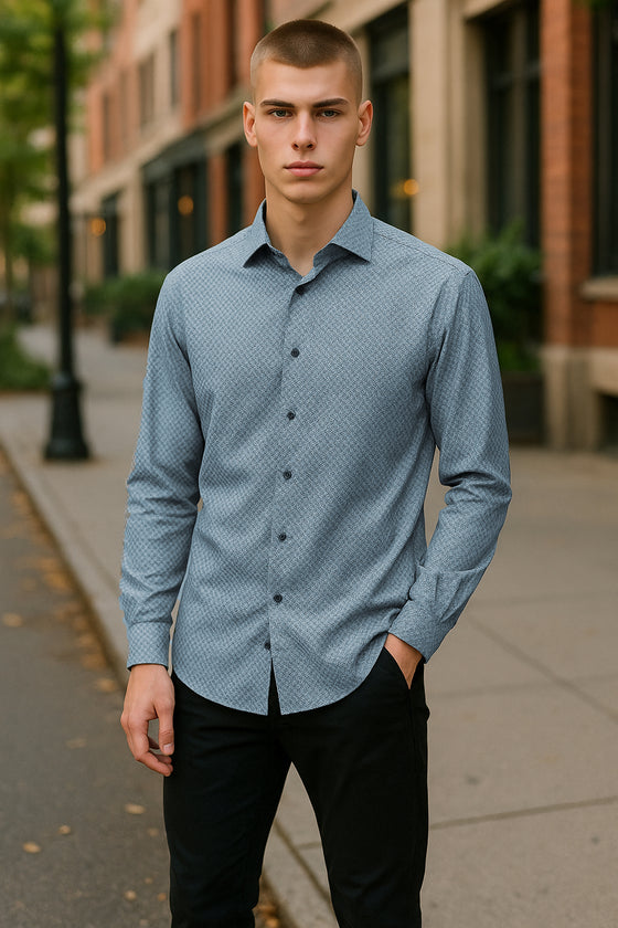 Emanuel Berg - Byron - Chemise manches longues à motifs Albini 4Flex - Modern Fit - Bleu