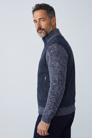 Paul & Shark - Cardigan de suede avec tricot de laine et cachemire