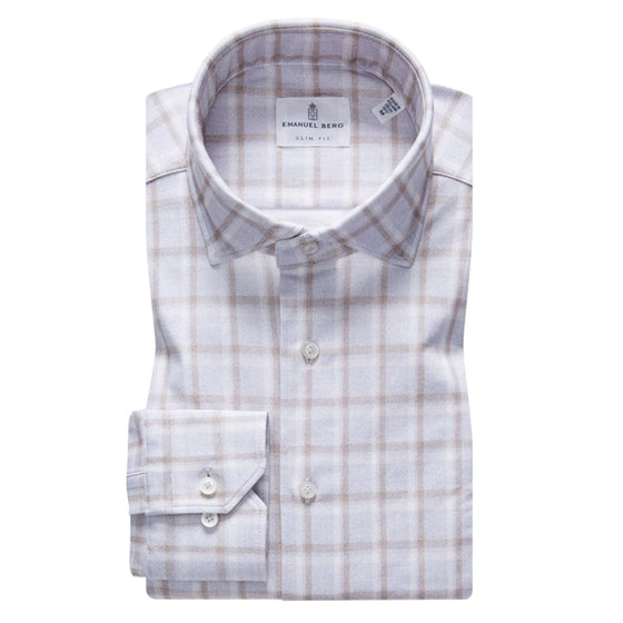 Emanuel Berg - Byron - Chemise manches longues à carreaux Albini 4Flex - Modern Fit - Gris - LE CAPITAINE D'A BORD