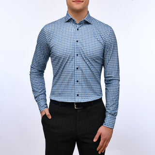 Emanuel Berg - Byron - Chemise manches longues à carreaux Albini 4Flex - Modern Fit - Marine/Blanc - LE CAPITAINE D'A BORD
