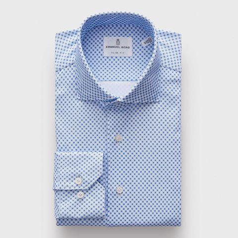 Emanuel Berg - Byron - Chemise manches longues à motifs Albini 4Flex - Modern Fit - Bleu/Blanc - LE CAPITAINE D'A BORD