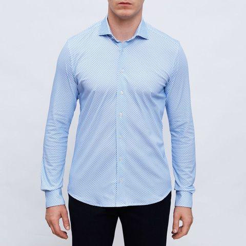 Emanuel Berg - Byron - Chemise manches longues à motifs Albini 4Flex - Modern Fit - Bleu/Blanc - LE CAPITAINE D'A BORD