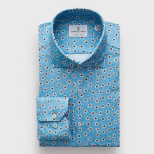 Emanuel Berg - Byron - Chemise manches longues à motifs Albini 4Flex - Modern Fit - Turquoise - LE CAPITAINE D'A BORD