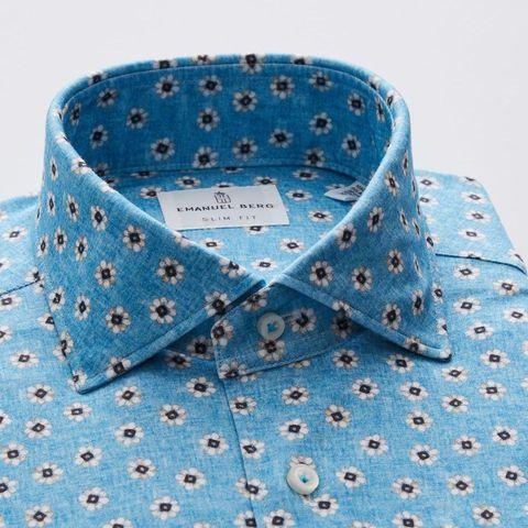 Emanuel Berg - Byron - Chemise manches longues à motifs Albini 4Flex - Modern Fit - Turquoise - LE CAPITAINE D'A BORD