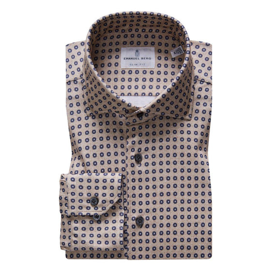 Emanuel Berg - Byron - Chemise manches longues à pois Albini 4Flex - Modern Fit - Beige - LE CAPITAINE D'A BORD