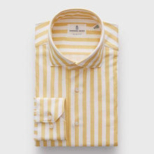 Emanuel Berg - Byron - Chemise manches longues à rayures Albini 4Flex - Modern Fit - Blanc/Jaune - LE CAPITAINE D'A BORD