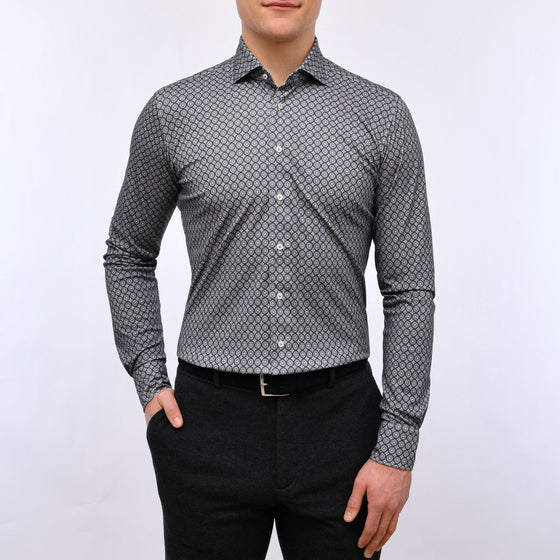 Emanuel Berg - Byron - Chemise manches longues imprimé cercles Albini 4Flex - Modern Fit - Gris - LE CAPITAINE D'A BORD