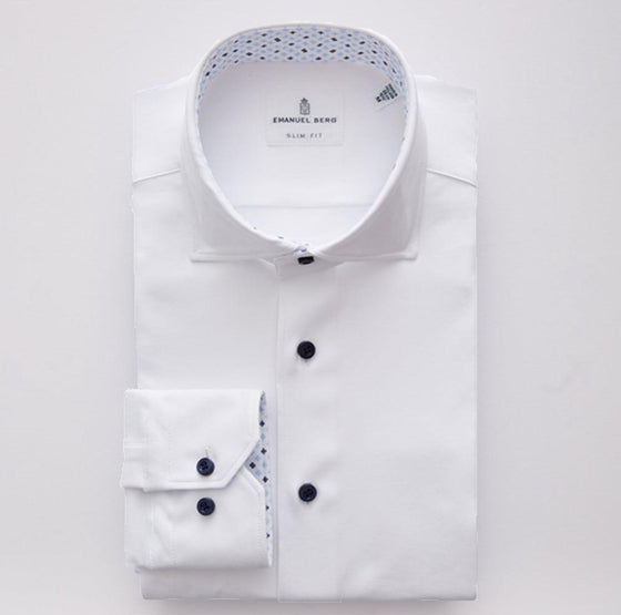 Emanuel Berg - Byron - Chemise manches longues unie Albini 4Flex - Modern Fit - Blanc - LE CAPITAINE D'A BORD