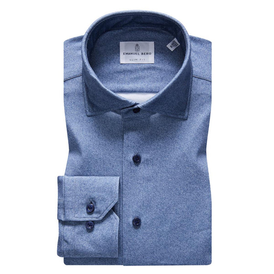 Emanuel Berg - Byron - Chemise manches longues unie Albini 4Flex - Modern Fit - Bleu - LE CAPITAINE D'A BORD