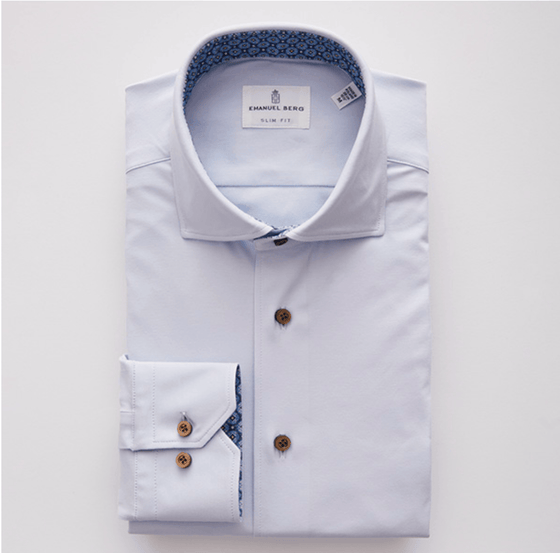 Emanuel Berg - Byron - Chemise manches longues unie Albini 4Flex - Modern Fit - Bleu pâle - LE CAPITAINE D'A BORD