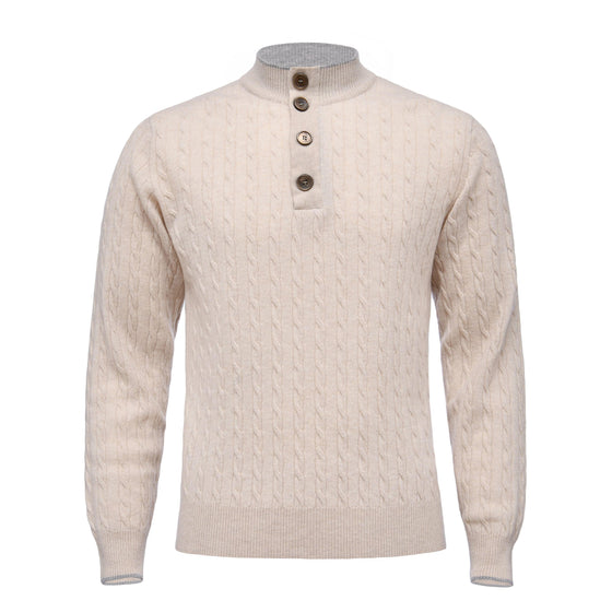 Emanuel Berg - Chandail col à boutons de laine mérinos Premium - Beige - LE CAPITAINE D'A BORD