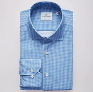 Emanuel Berg - Byron - Chemise manches longues à motifs Albini 4Flex - Modern Fit - Bleu