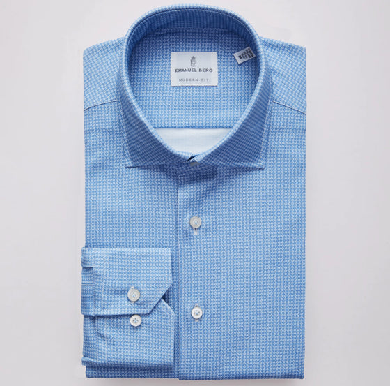 Emanuel Berg - Byron - Chemise manches longues à motifs Albini 4Flex - Modern Fit - Bleu