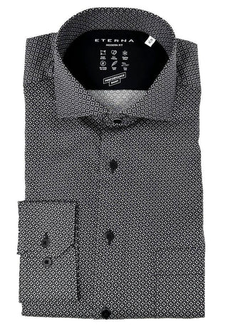 ETERNA - Chemise manches longues à motifs Performance Modern Fit - Noir - LE CAPITAINE D'A BORD