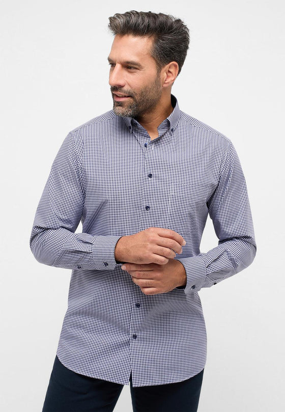 ETERNA - Chemise manches longues vichy Modern Fit - Marine/Blanc - LE CAPITAINE D'A BORD