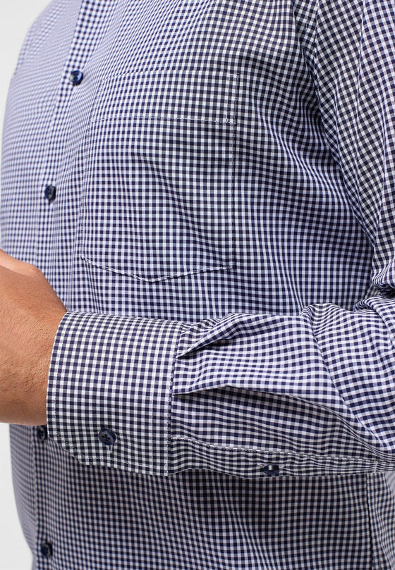 ETERNA - Chemise manches longues vichy Modern Fit - Marine/Blanc - LE CAPITAINE D'A BORD