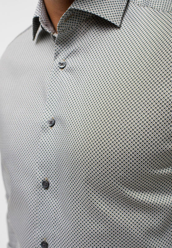 ETERNA - Chemise motifs manches longues Modern Fit - Marine/Beige - LE CAPITAINE D'A BORD