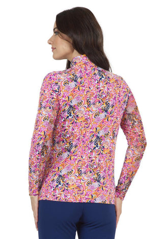 Ibkül - Marissa Print Long Sleeve Mock Neck Top – 10656 - LE CAPITAINE D'A BORD