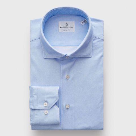 Emanuel Berg - Byron - Chemise manches longues unie Albini 4Flex - Modern Fit - Bleu pâle - LE CAPITAINE D'A BORD
