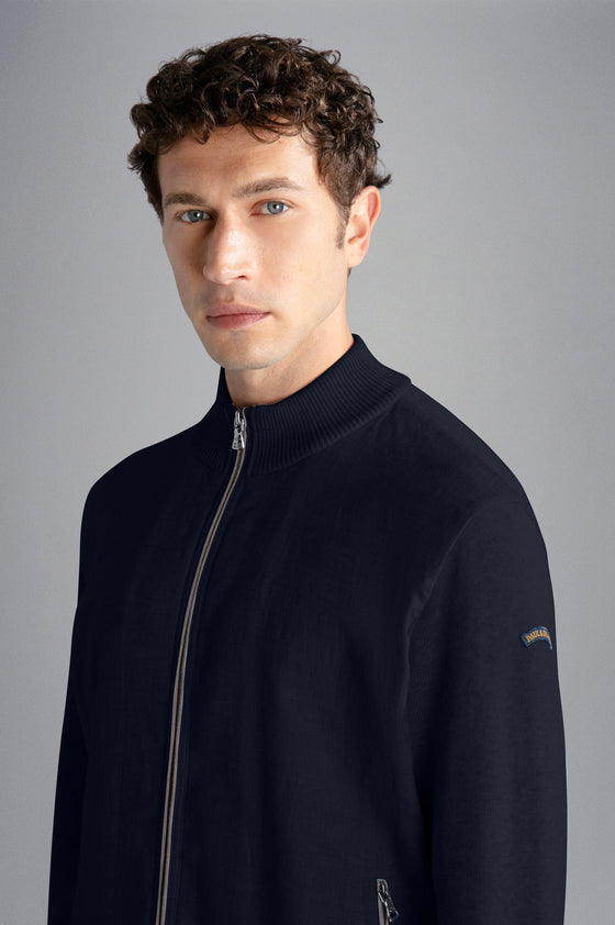 Paul & Shark - Cardigan de coton Fresco avec devant de lin - LE CAPITAINE D'A BORD