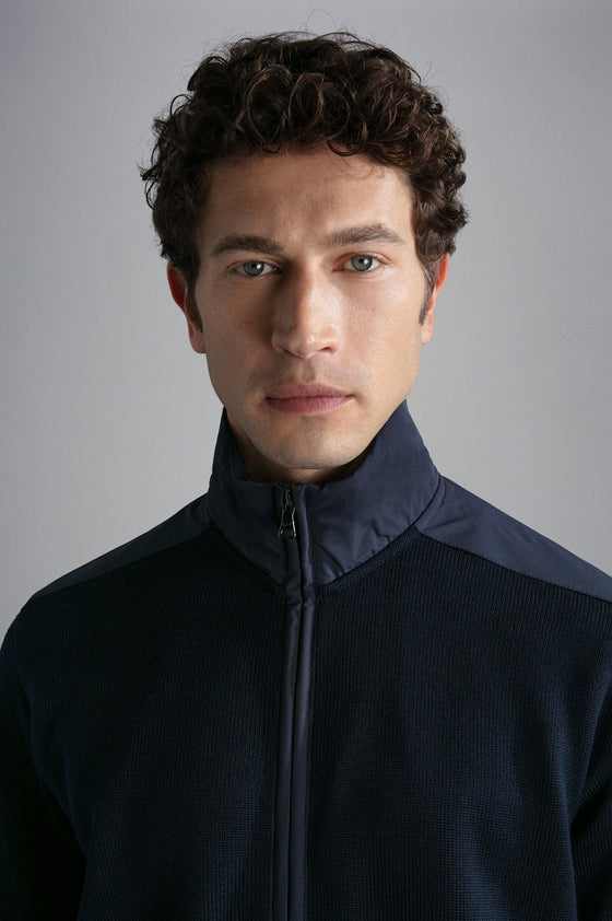 Paul & Shark - Cardigan zip de laine avec appliqués de nylon Typhoon - LE CAPITAINE D'A BORD